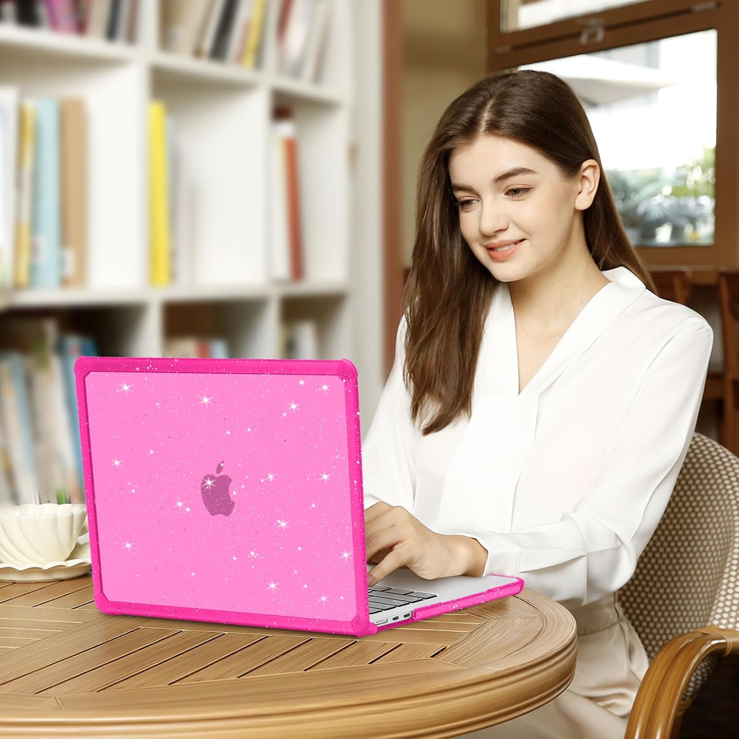 MOSISO Compatible with MacBook Air 13 inch Case M5 2026 M4 2025 M3 M2 2024-2022 A3449 A3240 A3113 A2681, Glitter Plastic Hard Shell with TPU Bumper&Keyboard Cover for MacBook Air 13.6, Bright Rose