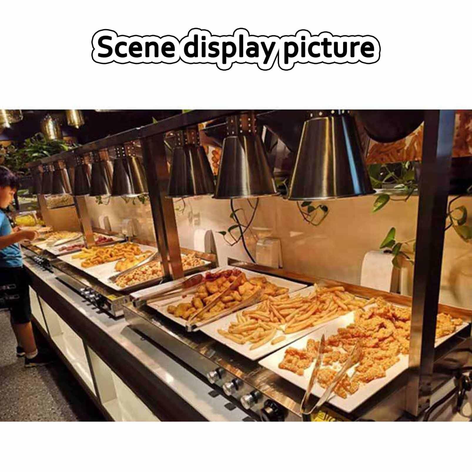 Lampada riscaldante per alimenti a 1/2/3/4 teste, lampada riscaldante per pizza a buffet, piano in acciaio inossidabile commerciale, per mantenere il cibo caldo, per mense di ristoranti di hotel, ar