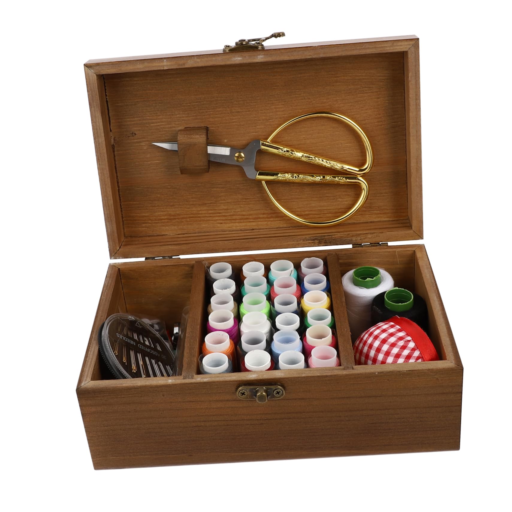 Nähzubehör Set mit Robusten Nadeln und Faden Nähwerkzeug für Handarbeit und Reparaturen Tragbares Diy Nähset im Vintage Holzbox Design für Zuhause und Unterwegs