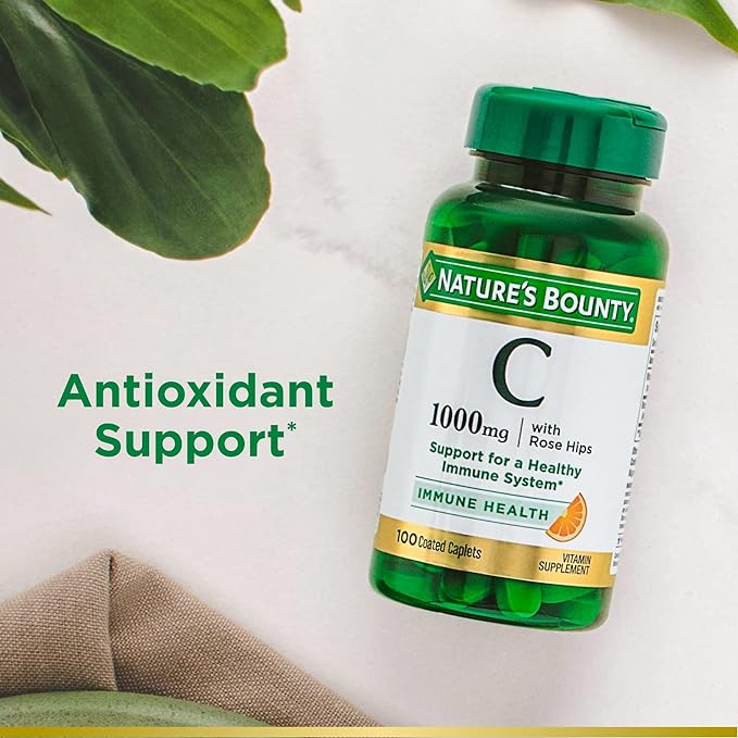 Nature's Bounty Vitamin C + Rose HIPS, Immune Support, 1000mg Vitamin C, Coated Caplets