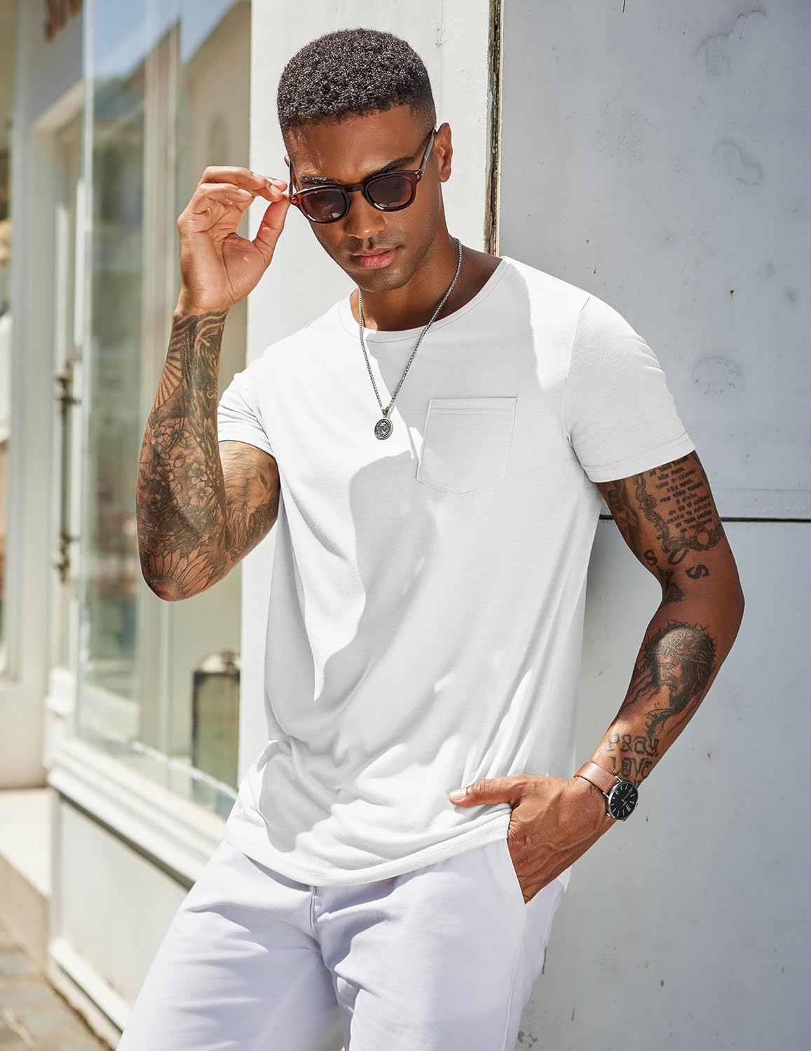 COOFANDY Men's Cotton Pocket Tee Shirts Soft Crew Neck Stretch T Shirt Plain Casual Short Sleeve Summer Basic Tops - Image 3