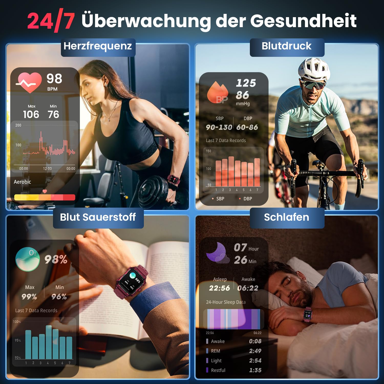 Smartwatch męski z funkcją telefonu 1,96", wojskowy smartwatch 680 mAh, tracker aktywności fizycznej, IP69, wodoszczelny, zegarek sportowy, Smart Watches z monitorem tętna, monitorem snu, do systemu
