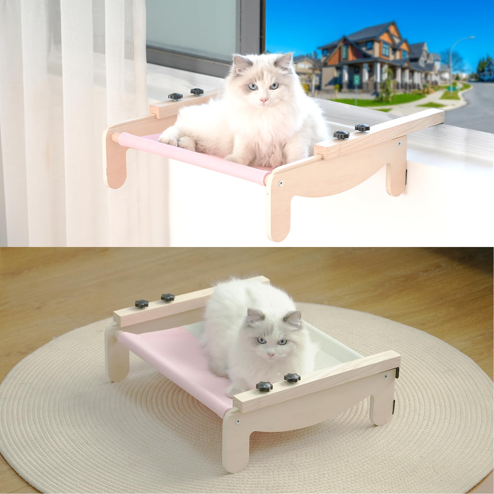 Photo 1 of 2-in-1 Cat Window Perch Pet Kitten Bed Hammock Seat Versatile Resting Spot for Sunbathing Watching and Relaxing Ideal for Windowsill Bedside Drawer Cabinet (Upgraded-Gray with Pink)