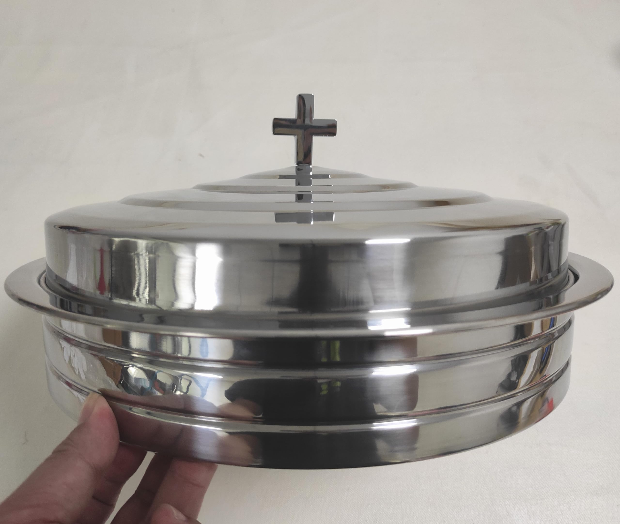 Bandeja de comunión de acero pulido plateado de alta calidad con cubierta para servicio de iglesia, bandeja apilable para servir comunión y cubierta para tazas de comunión, bandejas de