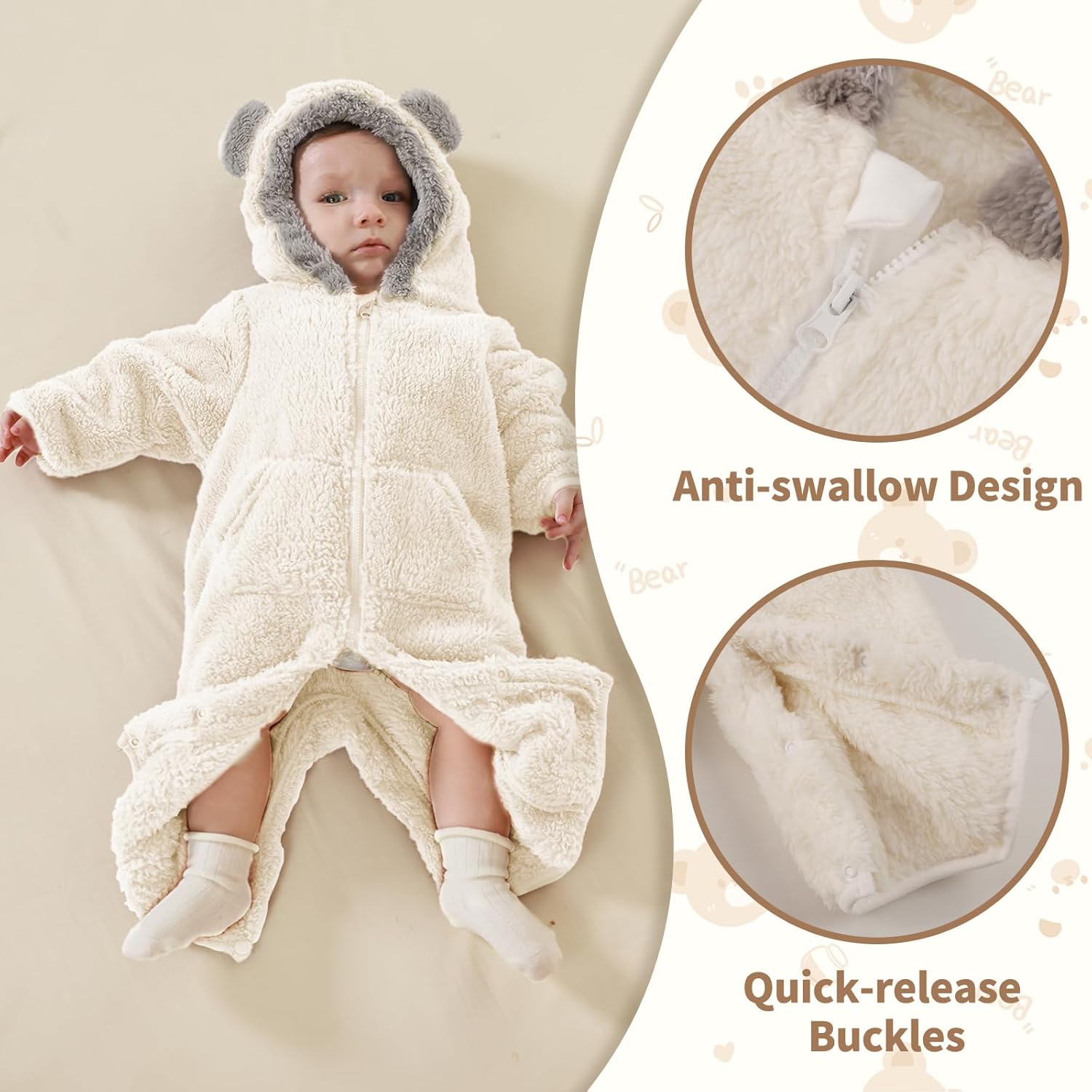 XIFAMNIY Newborn Winter Snowsuit Baby Bear Outfit Fleece Warm Jumpsuit Outwear Romper Clothes for Infant Girls Boys - Image 2