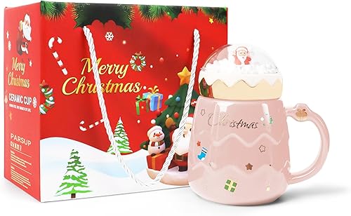 Miniatura 1 de Taza de Navidad, bonitas tazas de té de cerámica con tapa de Papá Noel, novedosa taza de Navidad para leche, café, chocolate caliente, regalo para
