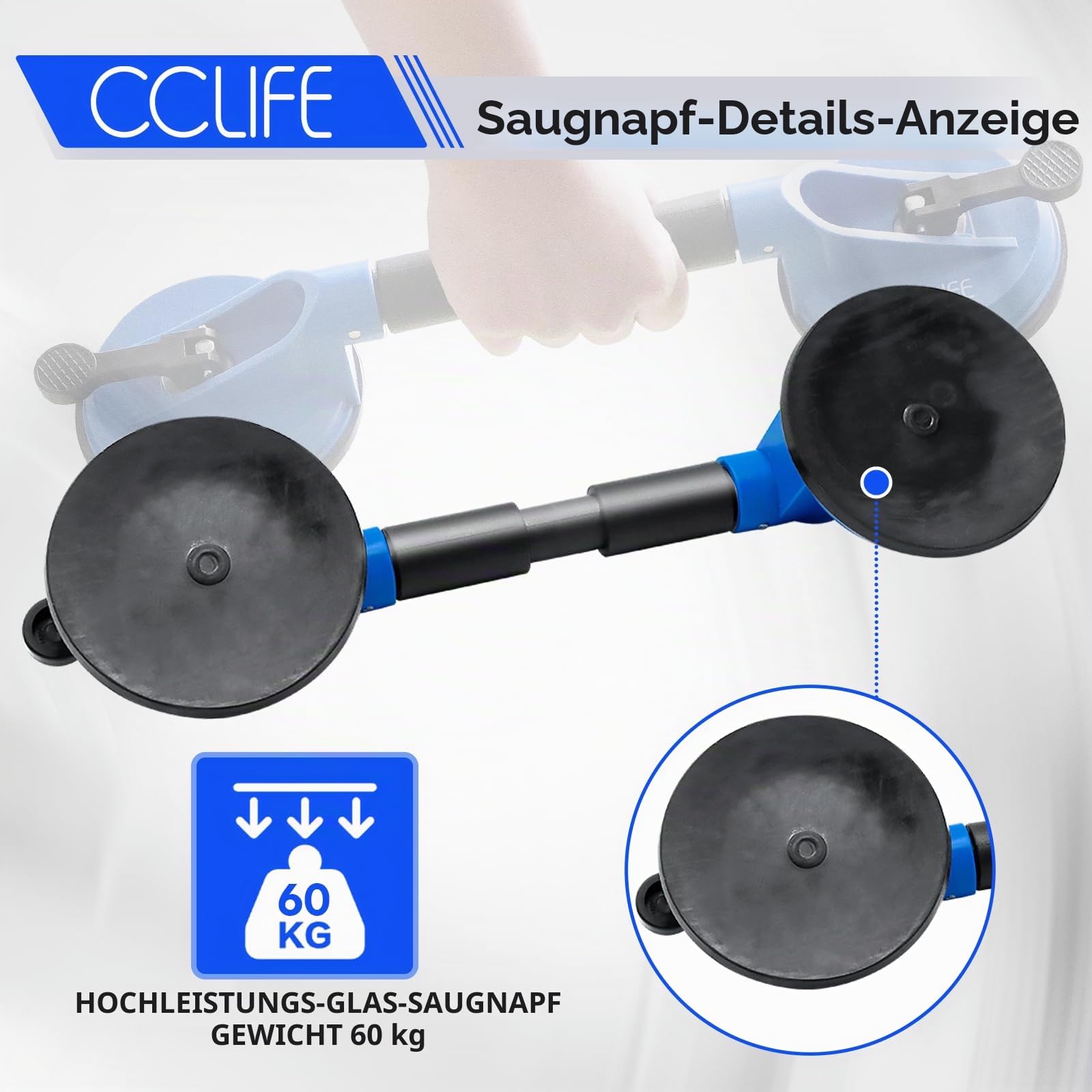 CCLIFE 2tlg Gummisauger Saugheber Glassauger Saugnapfhalter 120KG Tragkraft mit Sicherungsgurt Windschutzscheiben Reparaturset KFZ