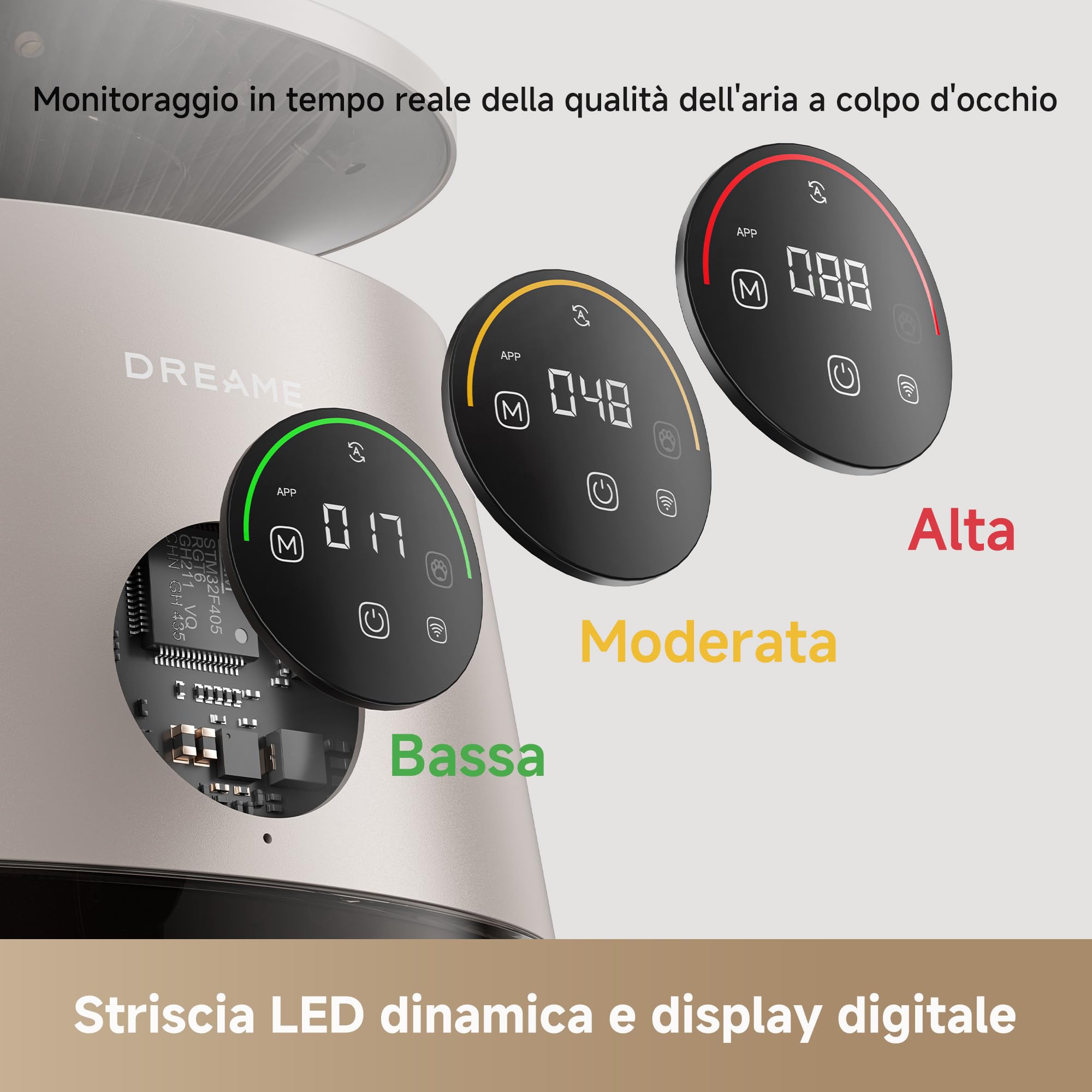 DREAME AP10 Pet Purificatore d'Aria Sistema di Ritorno dell'aria ad Alta Pressione Negativa a 360°, La Purificazione in 5 Stadi Cattura i Peli e Gli Odori, Scomparto Trasparente