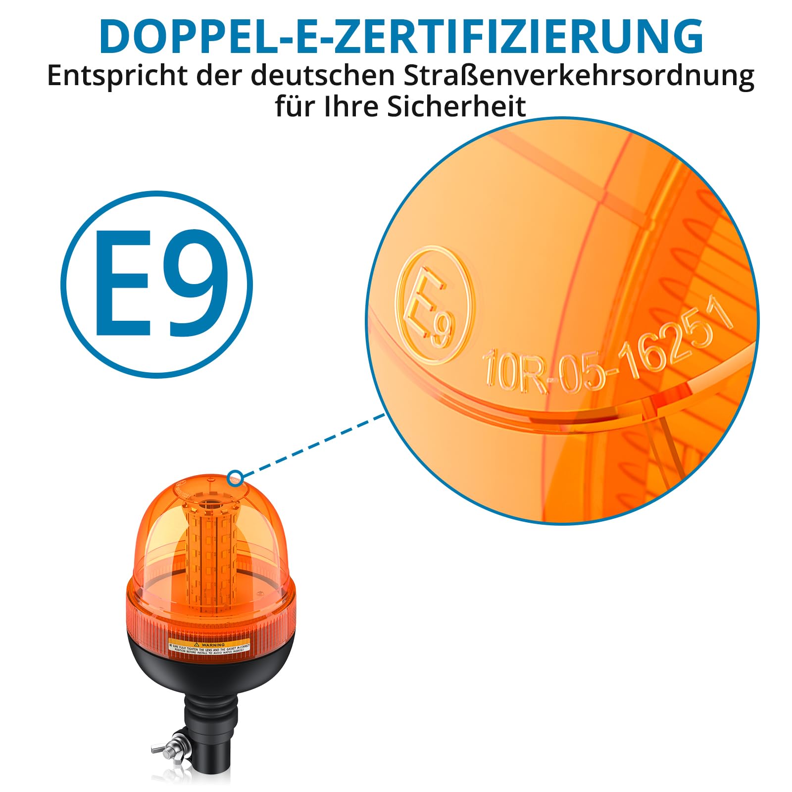AUTOUTLET 2X Rundumleuchte, 60 LED Warnleuchten Amber Rundumkennleuchte Blinkleuchte 12V/24V, mit 3 Beleuchtungsmodi, R10 E9 Straßenverkehr Zulassung, Wasserdicht Staubdicht, für Traktor LKW PKW