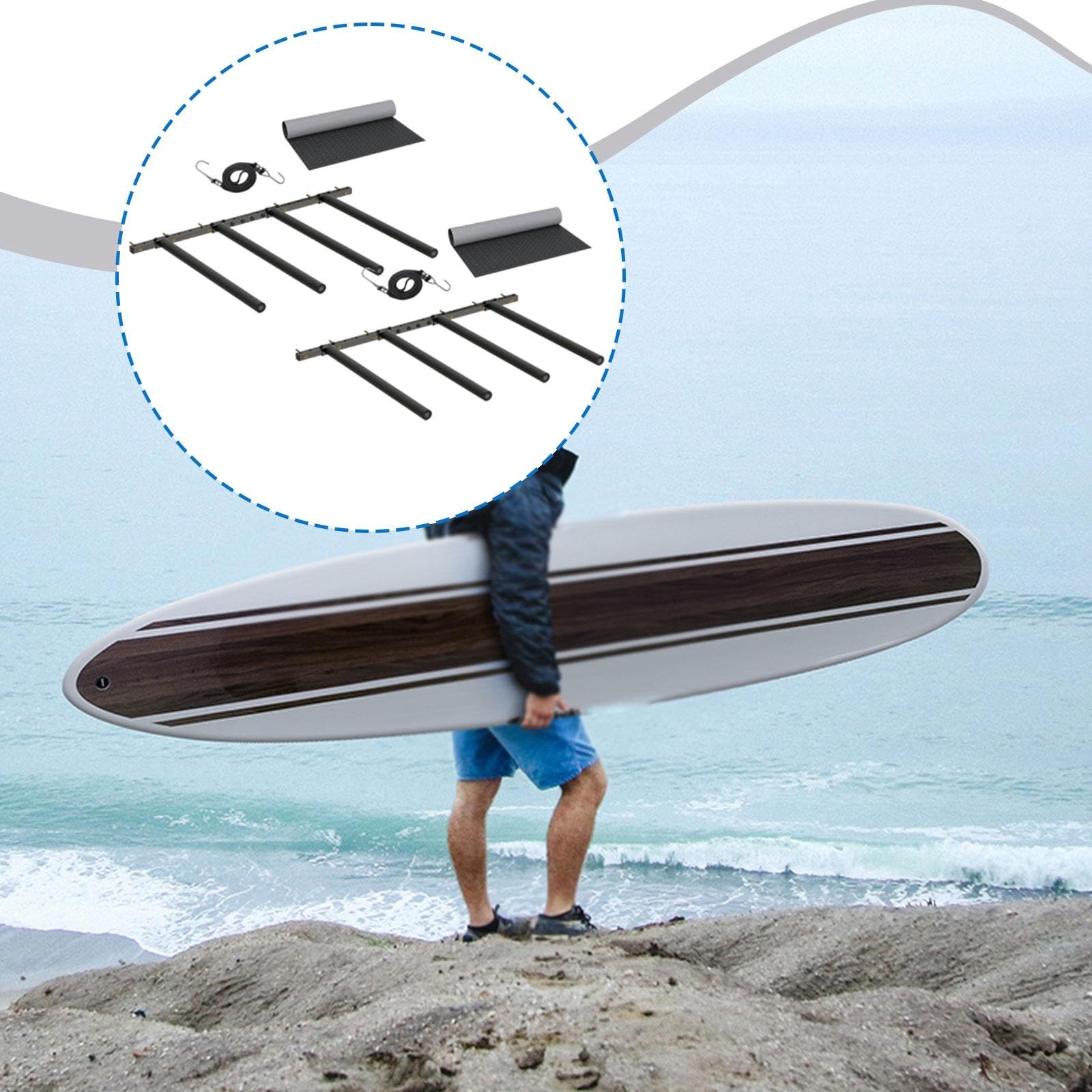 Porta Tavola da Surf Verticale Supporto a Muro Rastrelliera Regolabile Espositore con Cinghie in Lattice E Imbottitura Anti Graffio Adatto per Organi