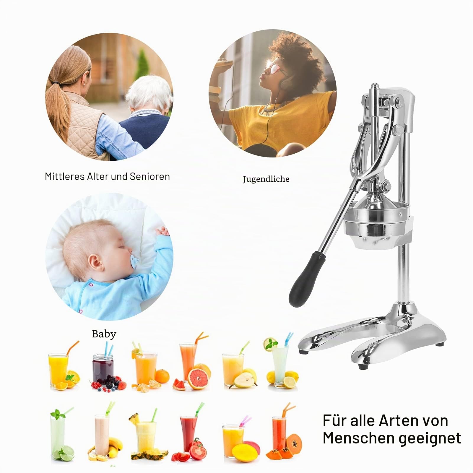 Saftpresse Kommerzielle, Kommerziell Entsafter Manuell Orangenpresse Edelstahl Zitruspresse Handpresse Granatapfelpresse mit Hebel, Professionelle Fruchtpresse für Orangen Granatapfel Zitrone