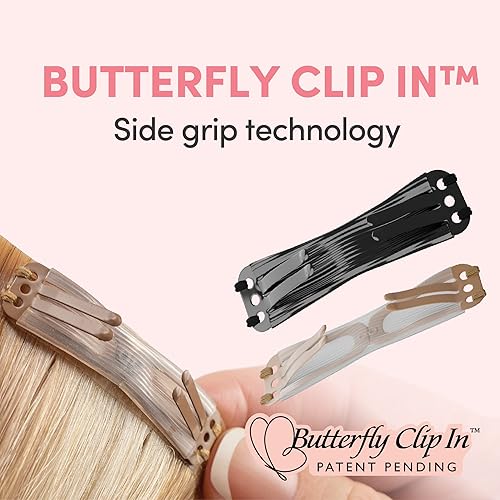 Miniatura 6 de Everly Extensión de cabello con clip, 7 piezas de cabello humano Remy sin costuras con clip de trama de silicona con tecnología de clip de mariposa,