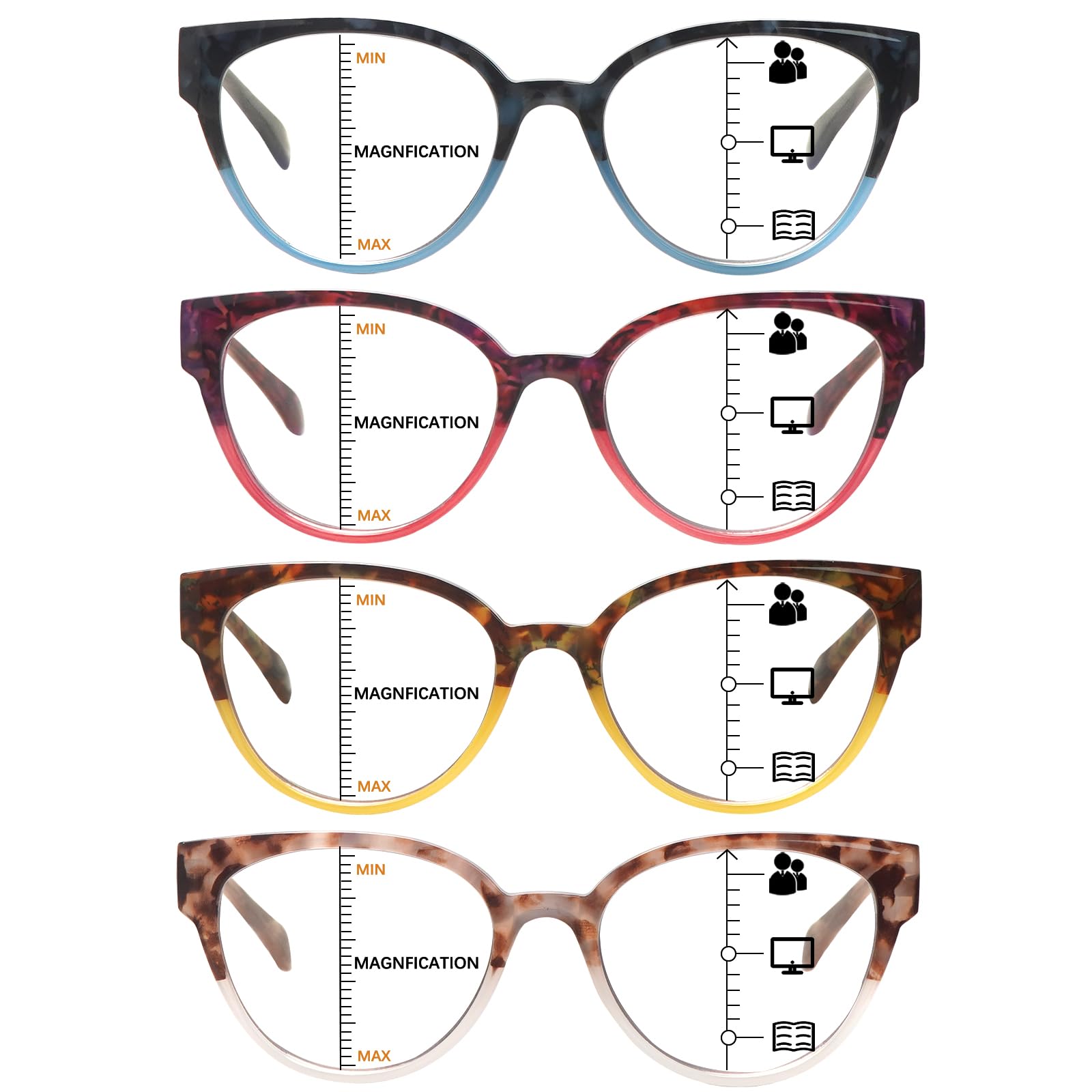 COJWIS Progressive Multifocus Reading Glasses for Women - 3 Pack Computer Readers with Blue Light Blocking and Spring Hinge