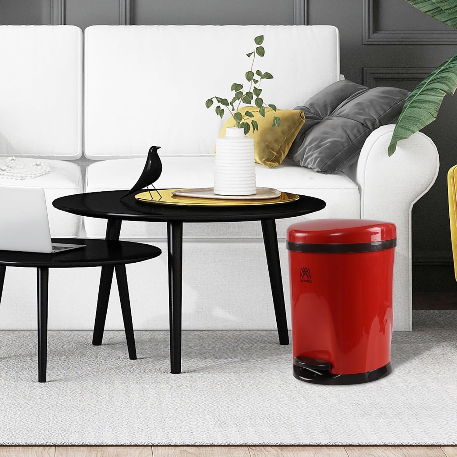 3 Gallons Plastic Step Pedal Garbage Can, Bathroom Trash Can with Lid (Red)