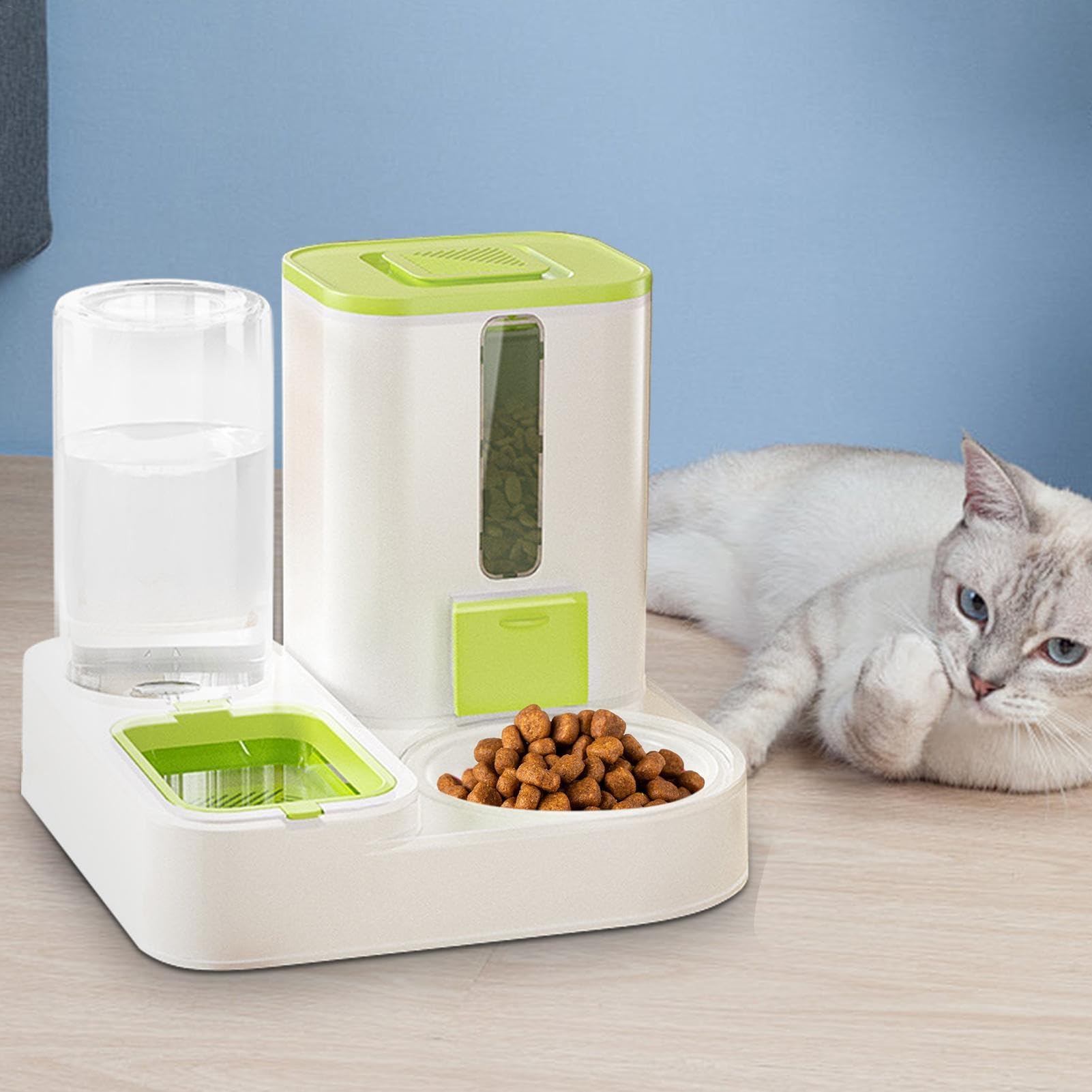 Comedero para Mascotas, Dispensador de Agua for Perros, alimentador automático for Mascotas Gran Capacidad, Reutilizable(Green)