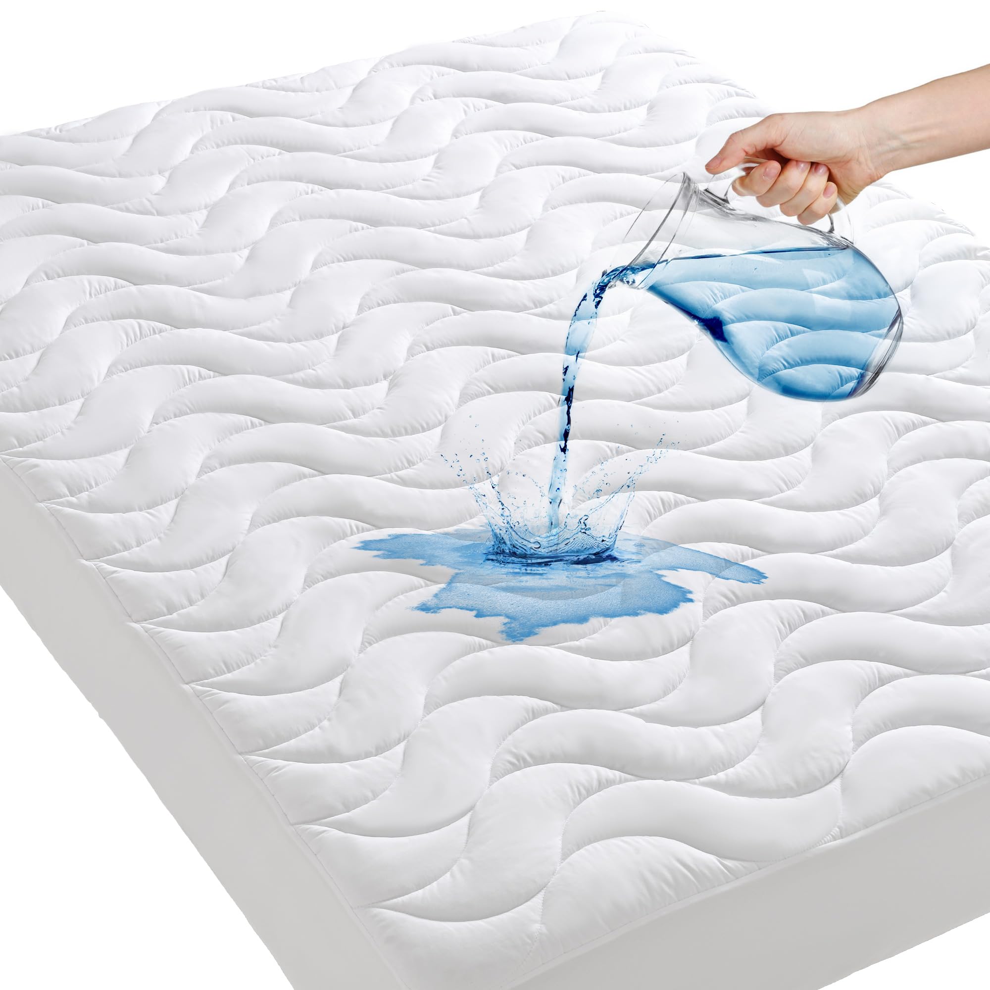 GRT Twin Mattress Protector, 100% Waterproof Mattress Protector Twin with Dual-Layers Protection, Noiseless Quilted Fitted Mattress Pad Cover with 8"-26" Deep Pocket