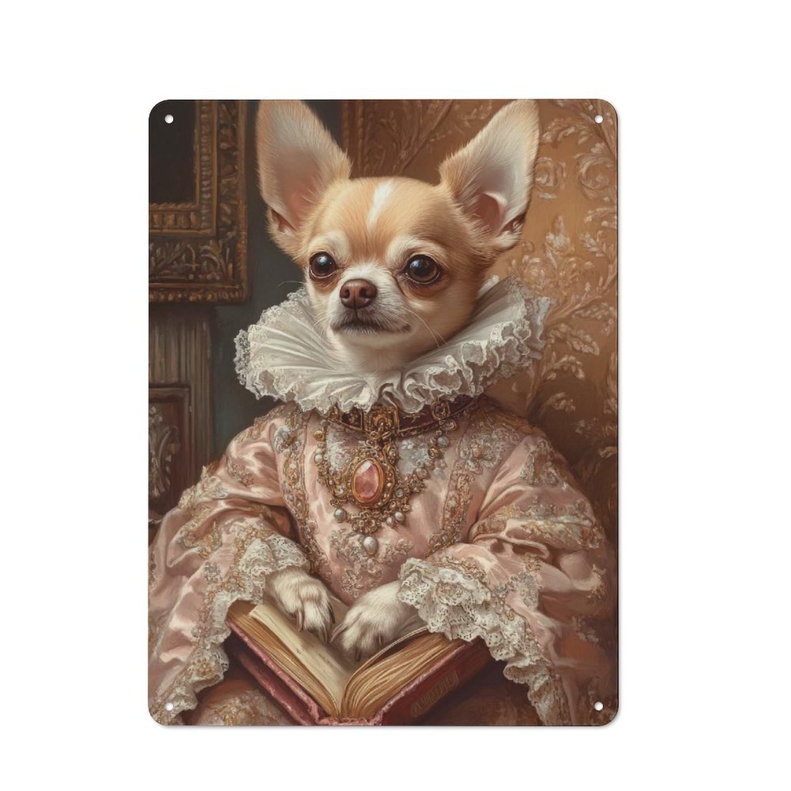 Junmoney Pink Elegance Chihuahua Royal Dog Wall Art C For Garden Room Or Summerhouse, Hihuahua In Royal Attire Vintage Tin Sign 40X30cm, For Display In Garden Rooms And Summerhouses
