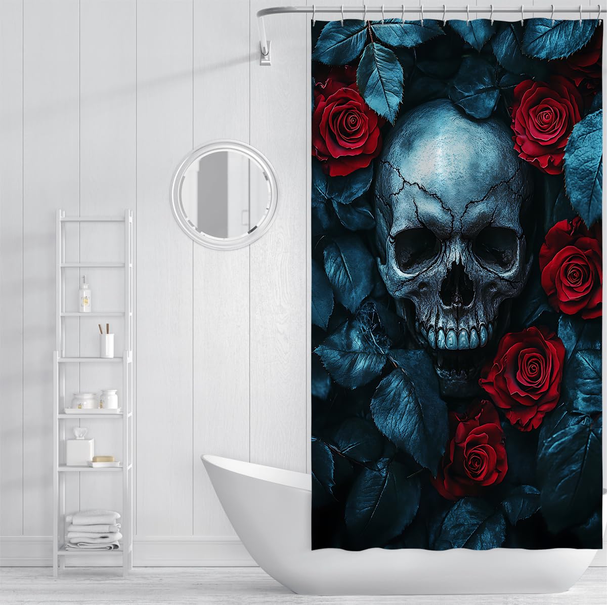 Tende Doccia Teschio Rosa Rosso Halloween Foglie Blu 200x200cm