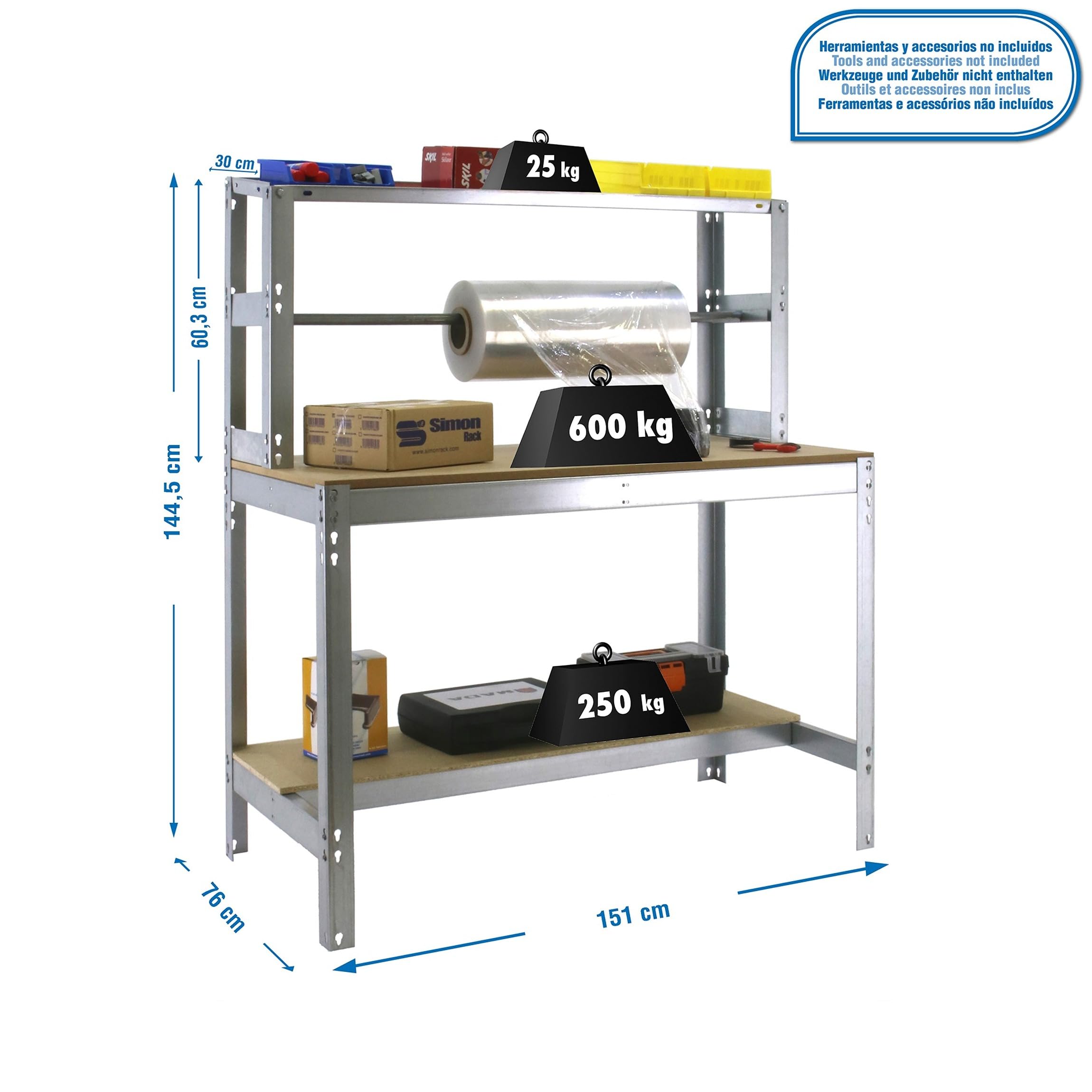 Simon Rack Banco de Trabajo con Porta Rollo 1510x760 mm - BT4