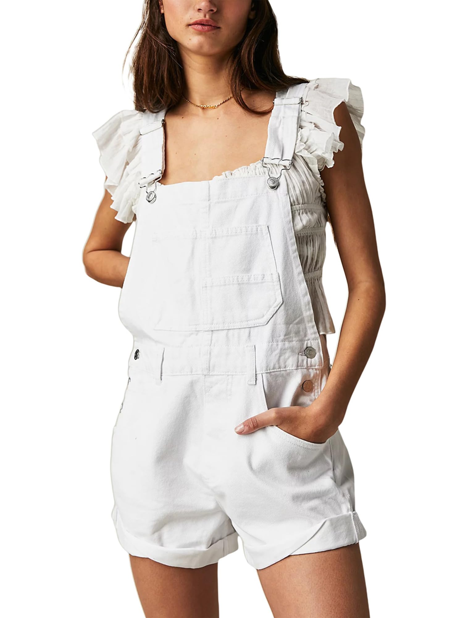 GXNRHG Damen-Denim-Baggy-Trägershorts, Overalls, verstellbare Hosenträger, gerollte Manschette, weites Bein, Kurze Jeans-Latzhose mit Taschen, Y2K-Streetwear