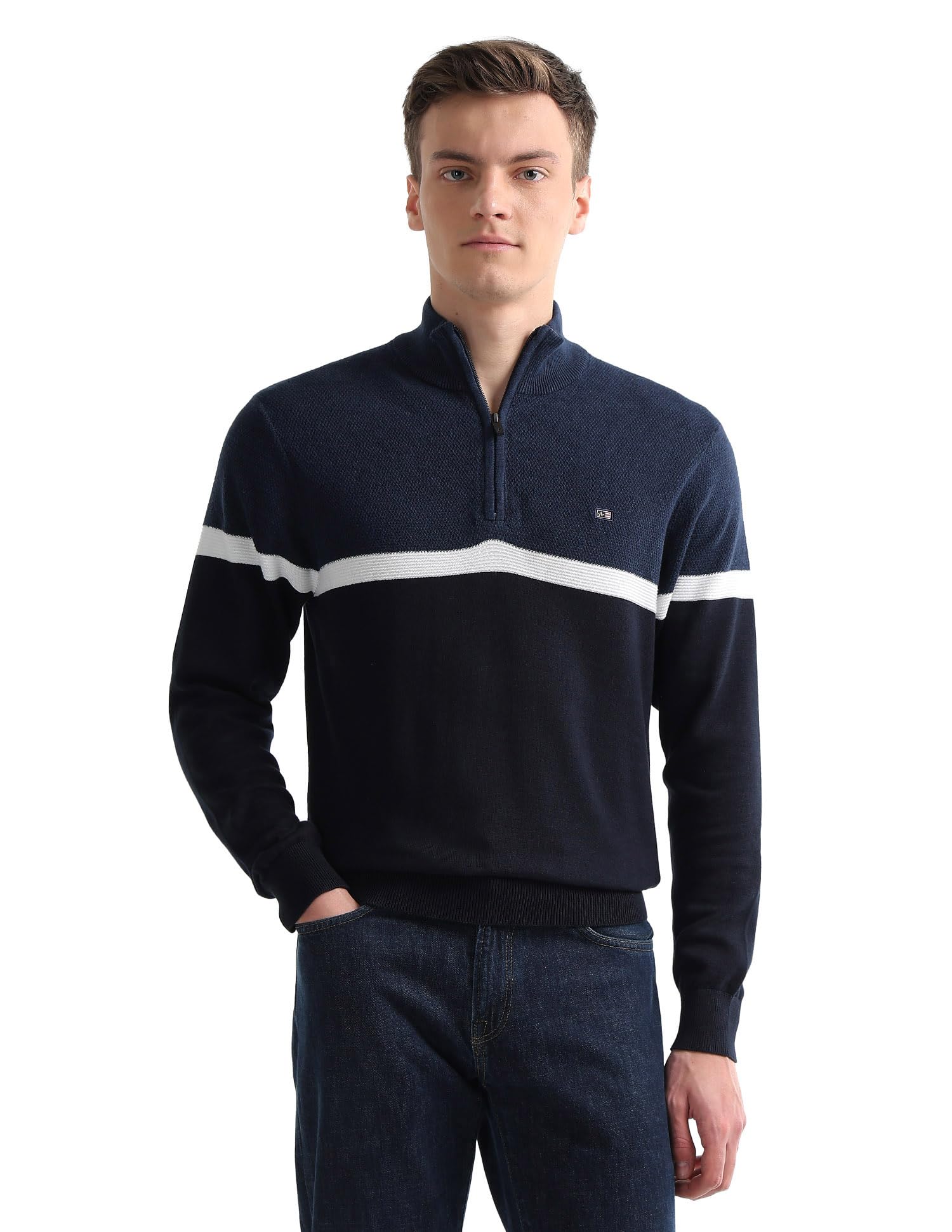 arrow sports Arrow Sport Men's Colour Blocked Regular fit Sweater-picture-16