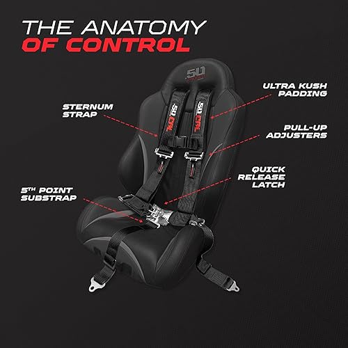 Miniatura 3 de Arnés de 5 puntos negro y tapón de derivación para asiento de cubo, liberación con pestillo, 9 opciones de color, funciona con UTVs CanAm, arnés de