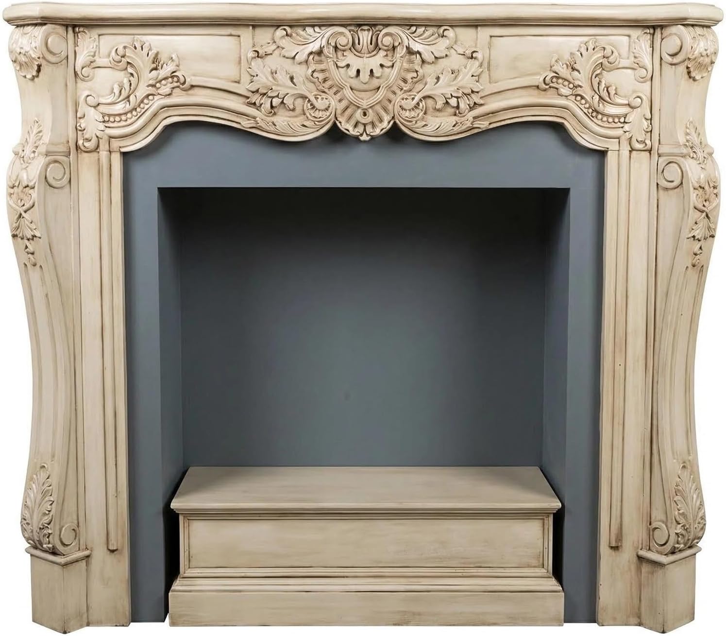 Pearl Mantels Birch Wood Fireplace Mantel Surround Rococo Ornate Frame Distressed Beige Fireplace Mantel Surround