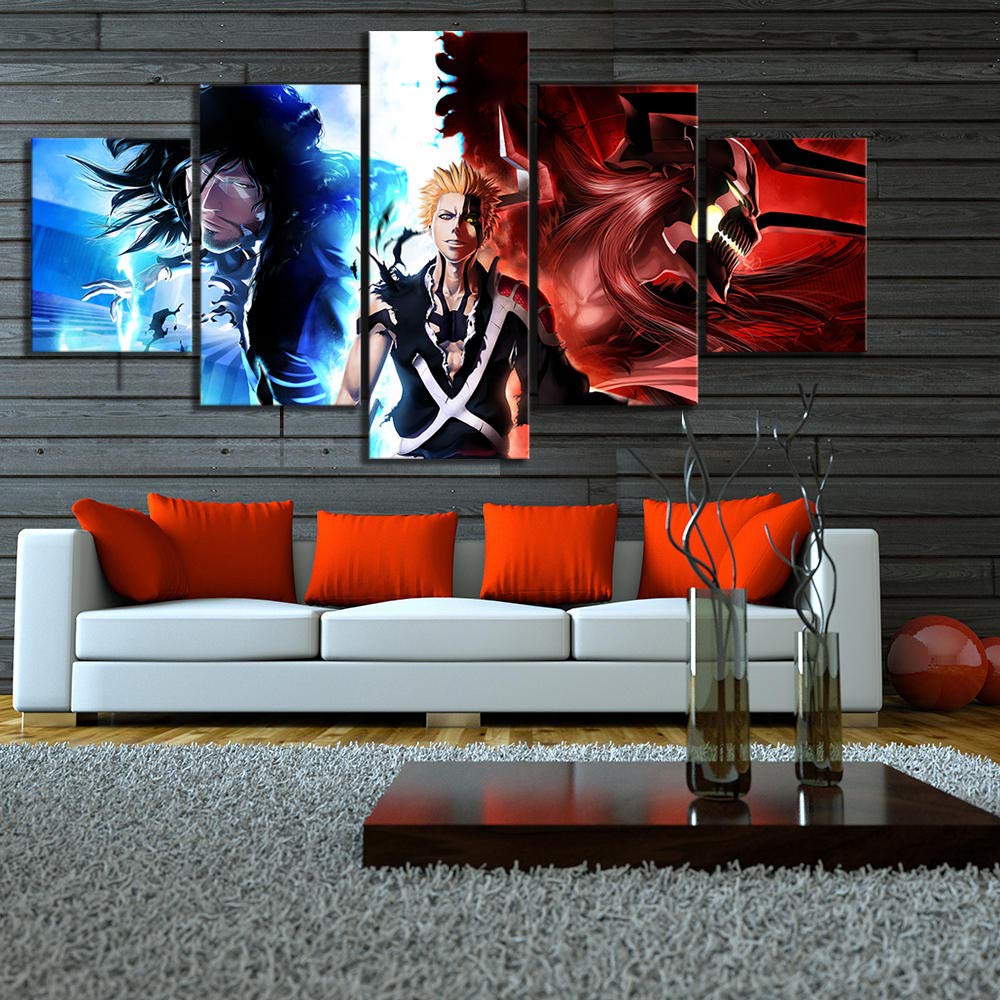 5 Cuadro sobre Lienzo Marco De Madera Mural Impresiones En Lienzo HD Impresiones Fotos Kurosaki Ichigo Bleach Animación de Dibujos Animados Pintura Cartel