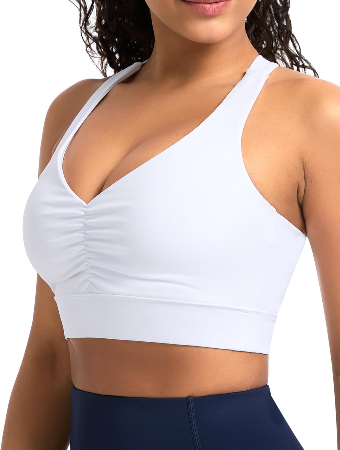 THE GYM PEOPLE Women's Cross Back Ruched Sports Bra V Neck Wide Straps Removable Pads Workout Yoga Crop Top