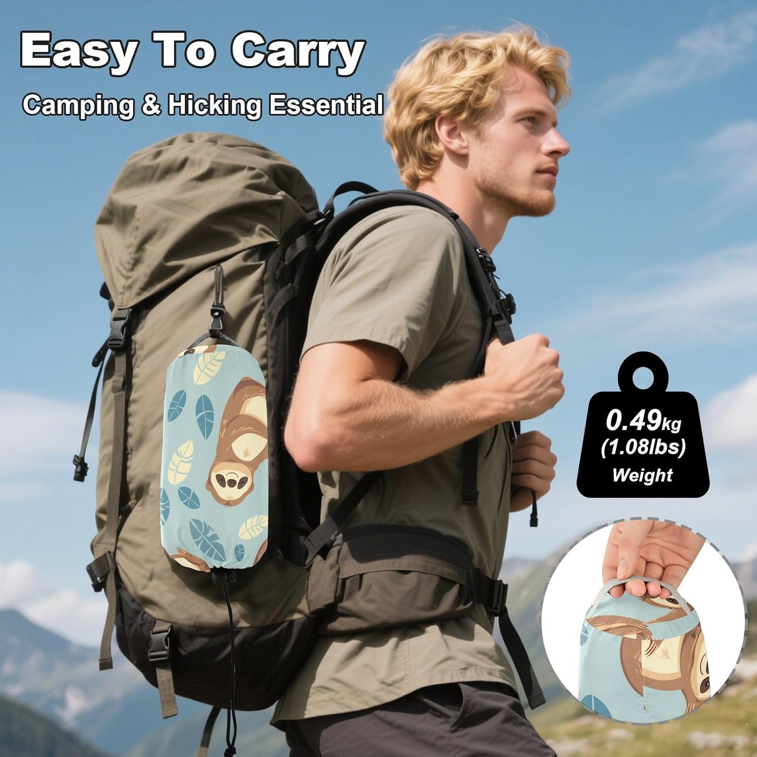 ALAZA Sloth Leaves Camping Hammocks Single or 2 Person 500 lbs Portable Parachute Travel Hammock w/Tree Straps for Hiking Backpacking Indoor Outdoor