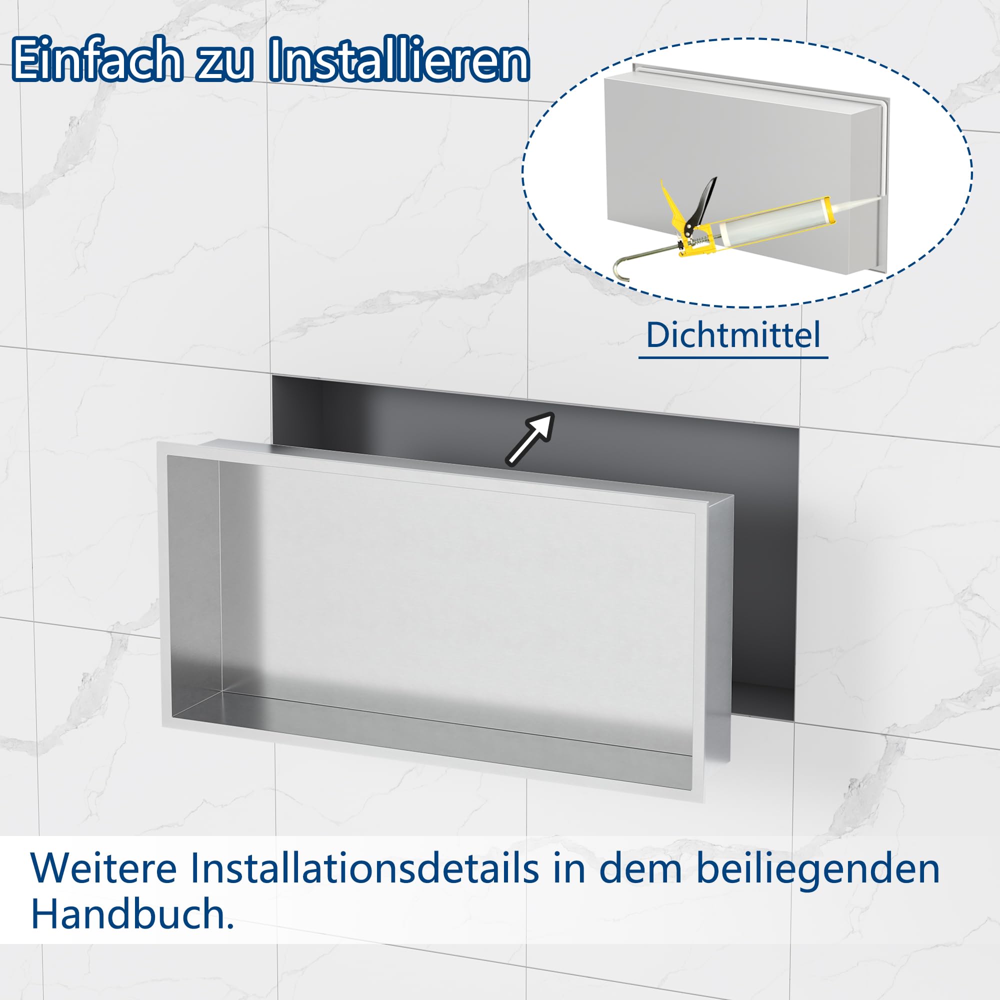 Qeke Duschnische, Eingebaute Badablage mit Rahmen, 60cm, Nickel | 304 Edelstahl, rostbeständig, wasserdicht, leicht zu reinigen, mehrere Größen, ideal zur Duschaufbewahrung