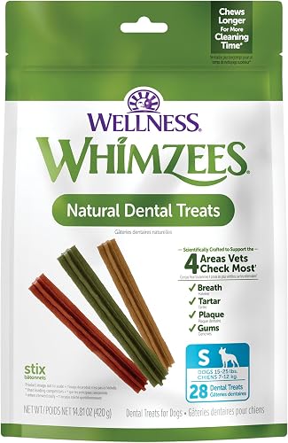 Whimzees Wellness Stix Dog Dental Treats, Natural Chews, Small Size Stick, (28 Count)