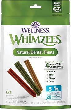 Whimzees Wellness Stix Natural Dog Dental Treat, Chews, Freshens Breath, Small Size Sticks, 14.81 oz Bag, 28 Count