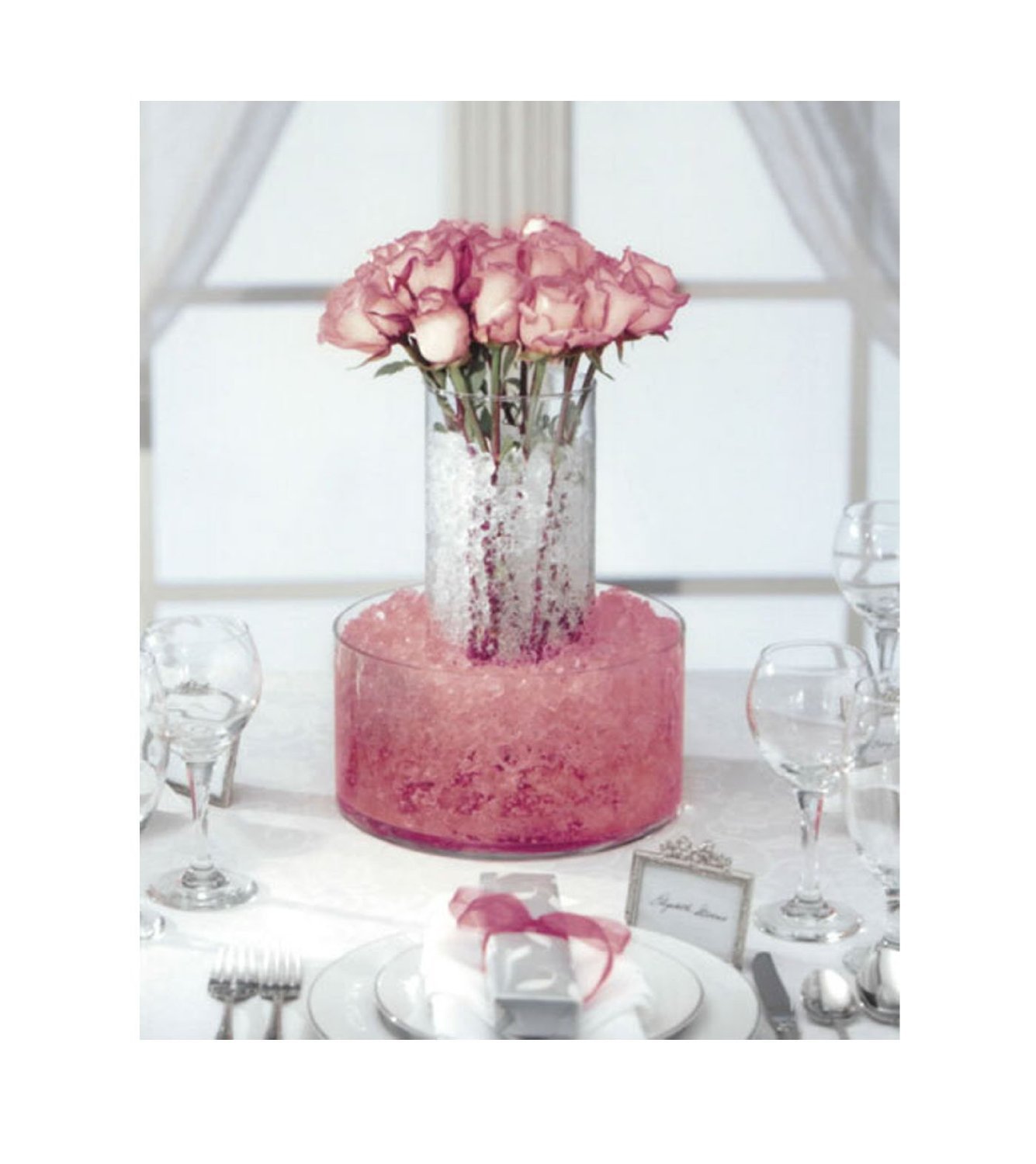 Pink Vase Filler - Water Storing Jelly Crystals -"Crystal Pink Rose" Cracked Ice Water Gel Crystals All Event Centerpiece Decorations - Bulk Package Makes 3 Gallons of Hydrated Crystals