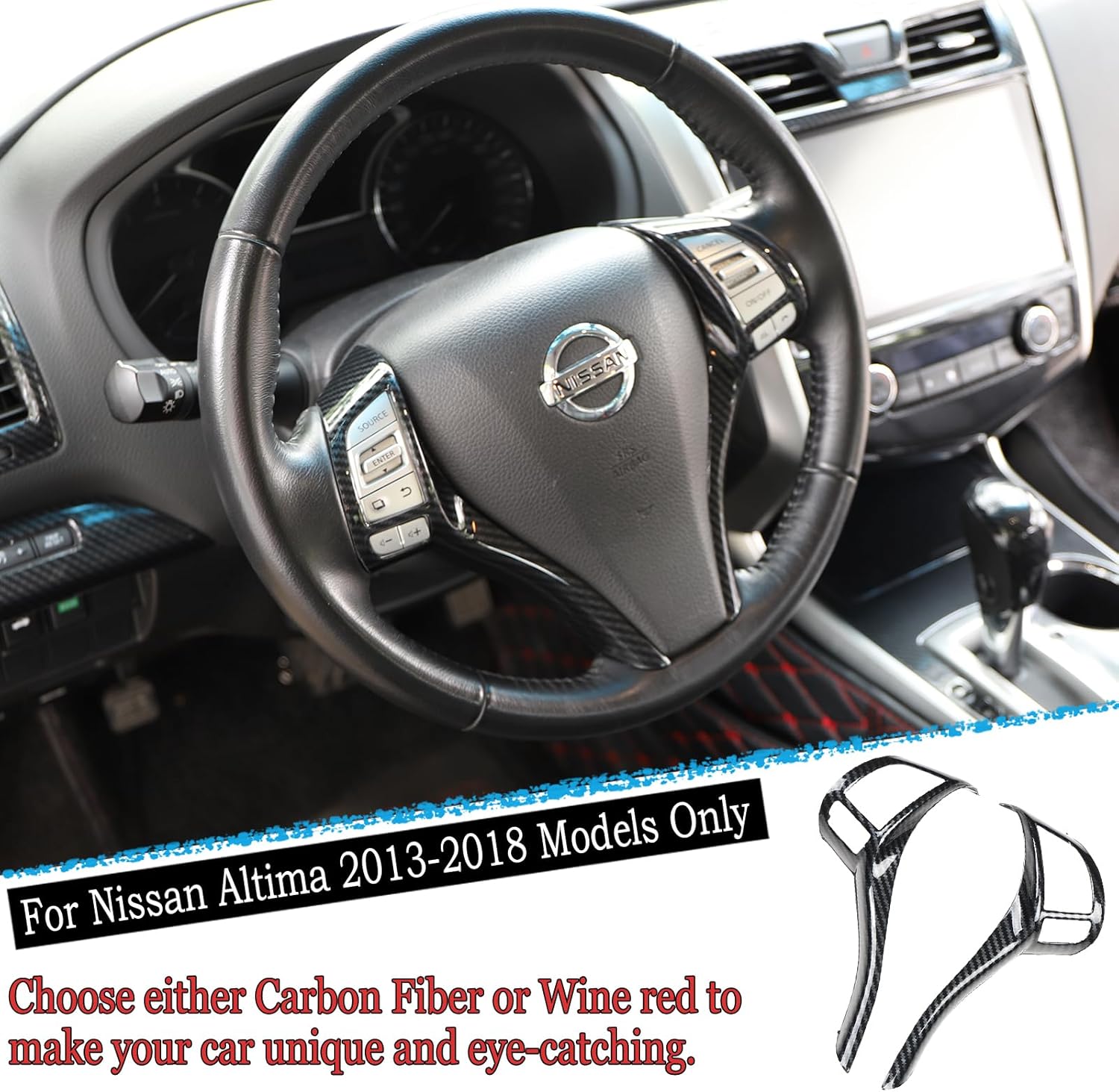 Steering Wheel Button Frame,for Nissan Altima 2013 2014 2015 2016 2017 2018 - ABS Carbon Fiber Sport Steering Wheel Frame Cover Steering Wheel Button Wrap Accessories