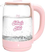 Paris Hilton 1.8L Pink Glass Electric Kettle - Fast Boil 1100W, Auto Shut-Off, 360° Base, LED Light, Cord Storage