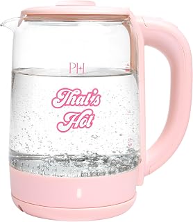Paris Hilton 1.8L Pink Glass Electric Kettle - Fast Boil 1100W, Auto Shut-Off, 360° Base, LED Light, Cord Storage