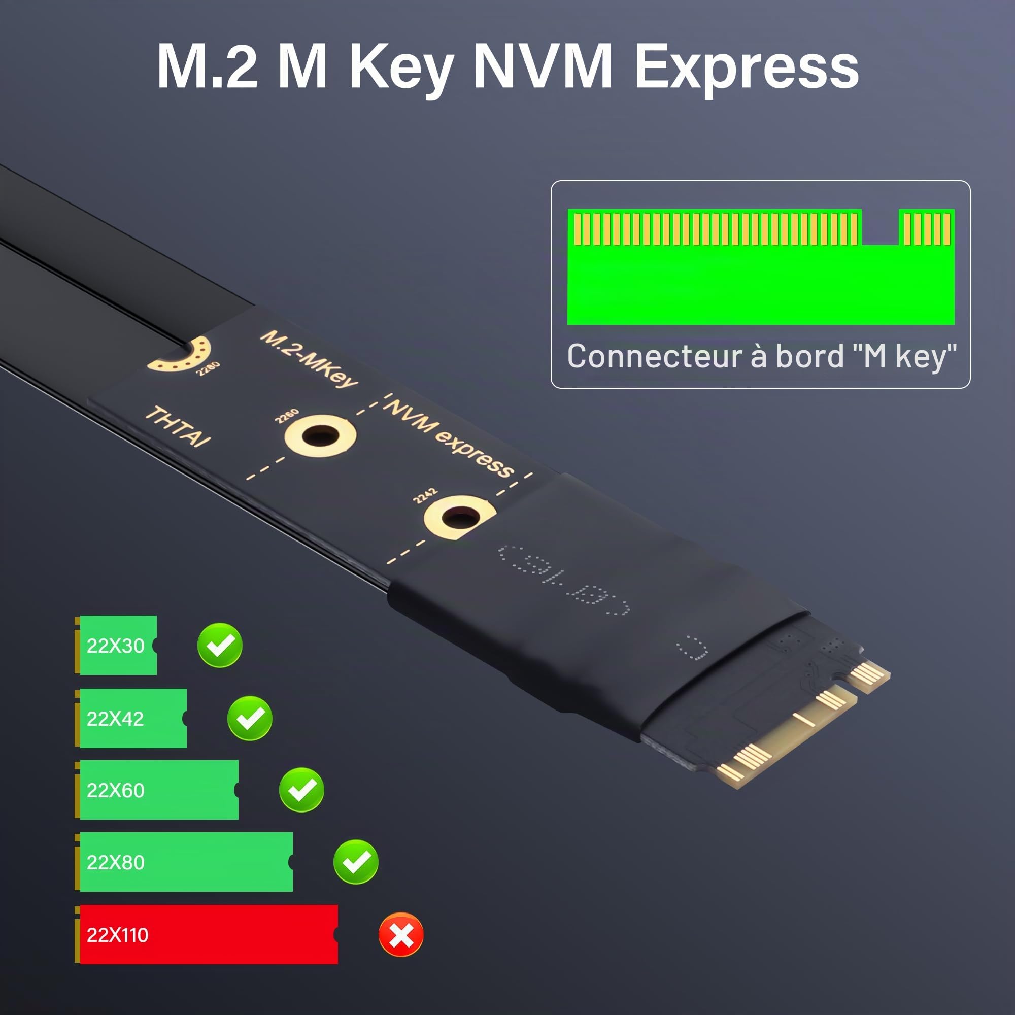 SinLoon Câble d'extension M.2 NGFF NVMe Key M vers PCIe 3.0 X16 M.2 vers PCI-E 3.0 X16 femelle pour M2 2230 2242 2260 2280 20 cm