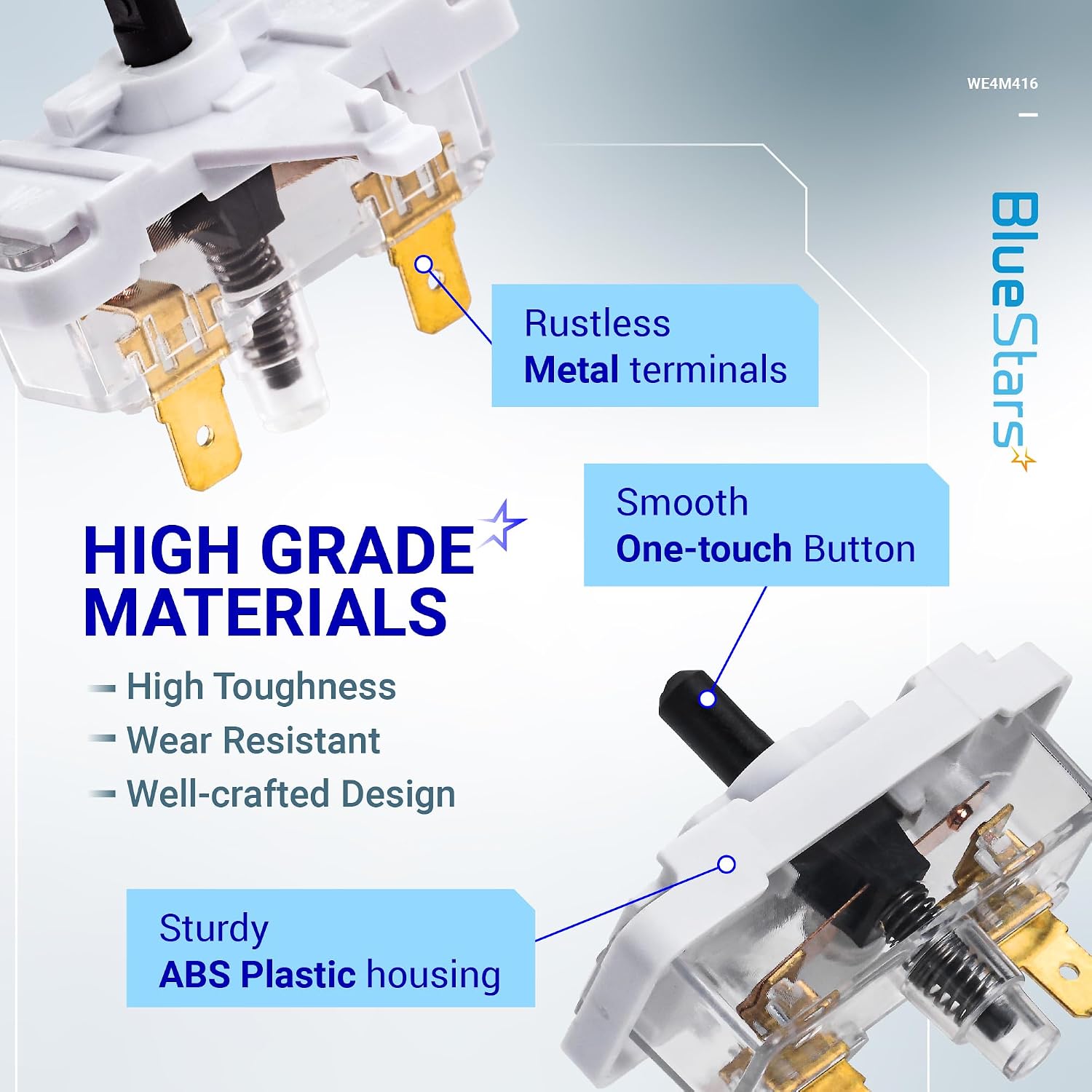 WE4M416 Dryer Push-to-Start Switch Replacement by BlueStars - Compatible with GE Hotpoint Kenmore Dryer models - Replaces WE4M352 WE4M367 1811209 AP4980900 PS3487190 AH3487190 EA3487190