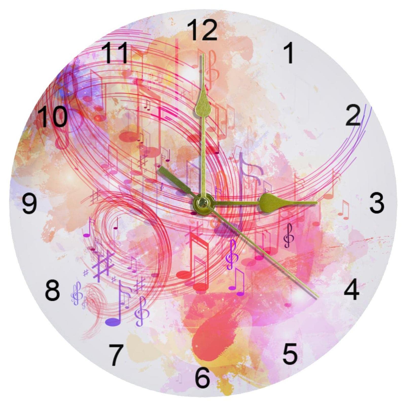 Horloge murale notes de musique rose de 25,4 cm avec chiffres arabes