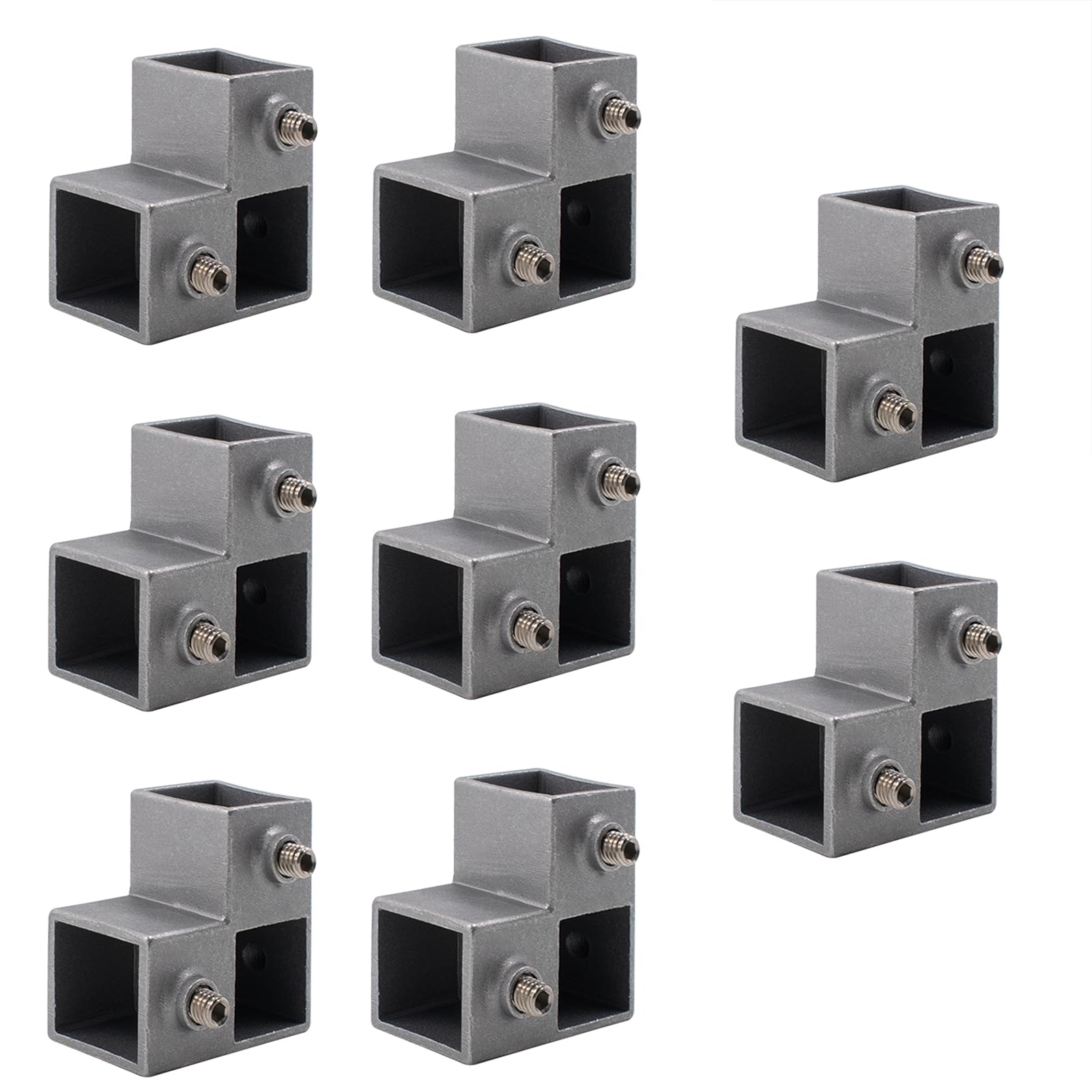 8 piezas de conectores de tubo cuadrado, piezas de unión rectangulares de aleación de aluminio, pieza en L, 3 vías, 90°, para conexión de tubo cuadrado de 25 x 25 mm