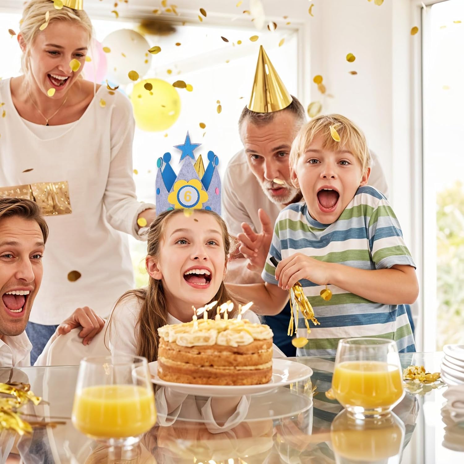 Birthday Crown Hat, 3D Stickers Felt Crown, 0-9 Replaceable Numbers, Birthday Cake Hat Party Decorations