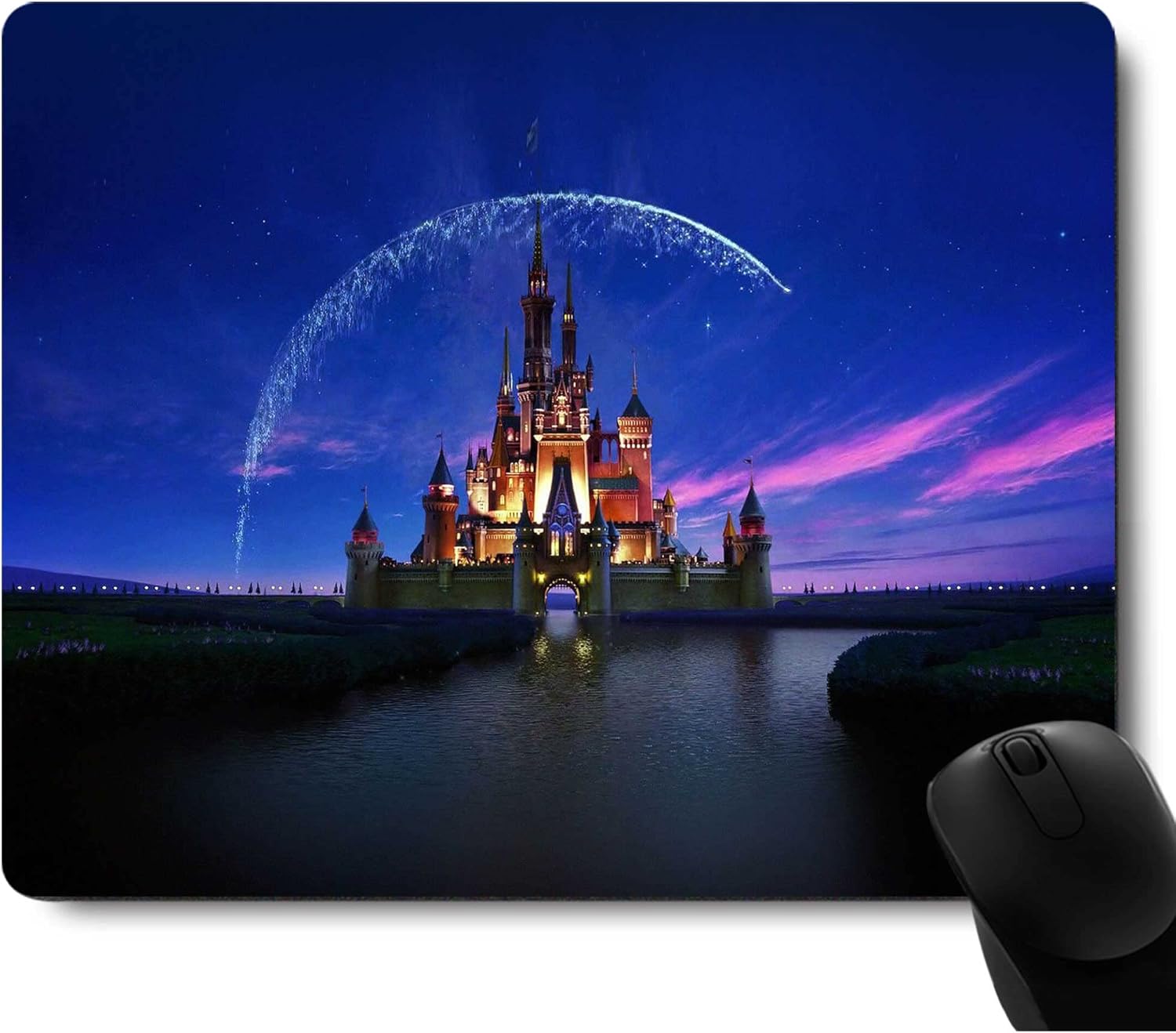 Castle with Fireworks Anime Mouse Pad, Non-Slip Rubber Base Gaming Desk Decor