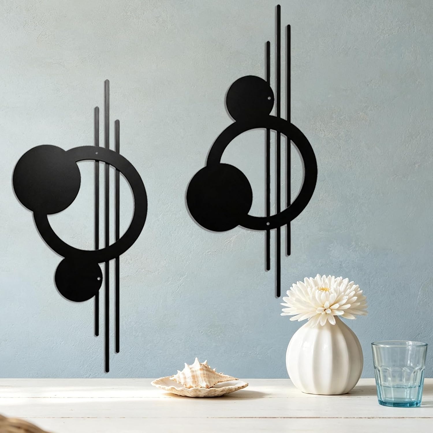 ELENWYNN 5 Pcs Metal Starburst Shaped Wall Decor Art, Iron Mid Century Modern Sculpture, Retro Atomic Stars Sign, Elegance Accents Vintage Celestial Whimsigoth Hangings For Home Office Room-Black
