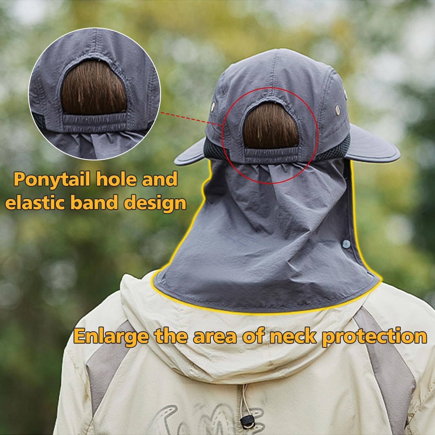 Peicees Wide Brim Fishing Hat with Neck Flap for Men Women UV Sun Protection Safari Hat with Face Cover Summer UPF50+ - Image 4