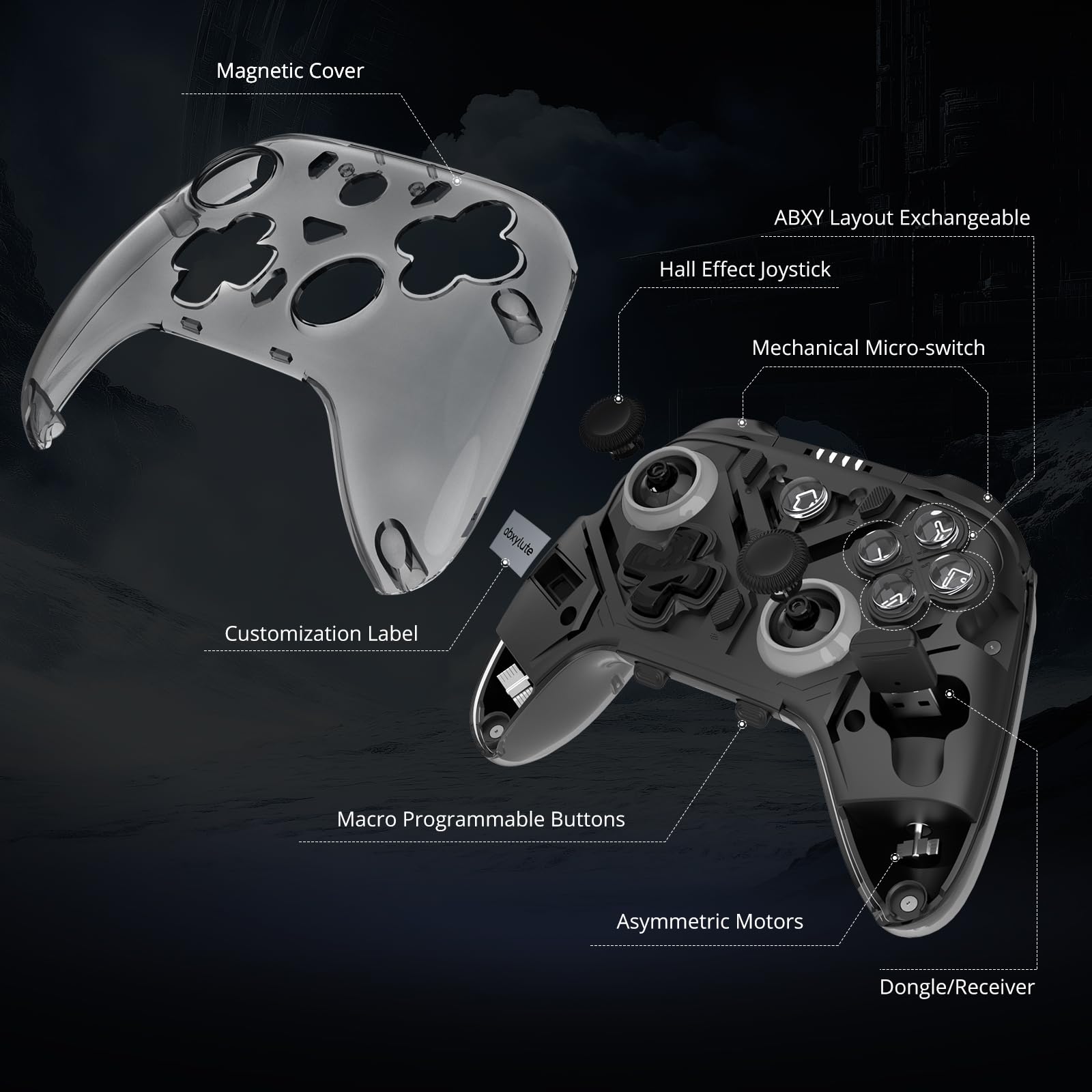 Controlador C8 para PC – Dongle Bluetooth inalámbrico – Joystick con efecto Hall e iluminación RGB – Botón macro de 1000 Hz – Doble vibración – Controlador de juegos para PC con Windows, Android, Swit