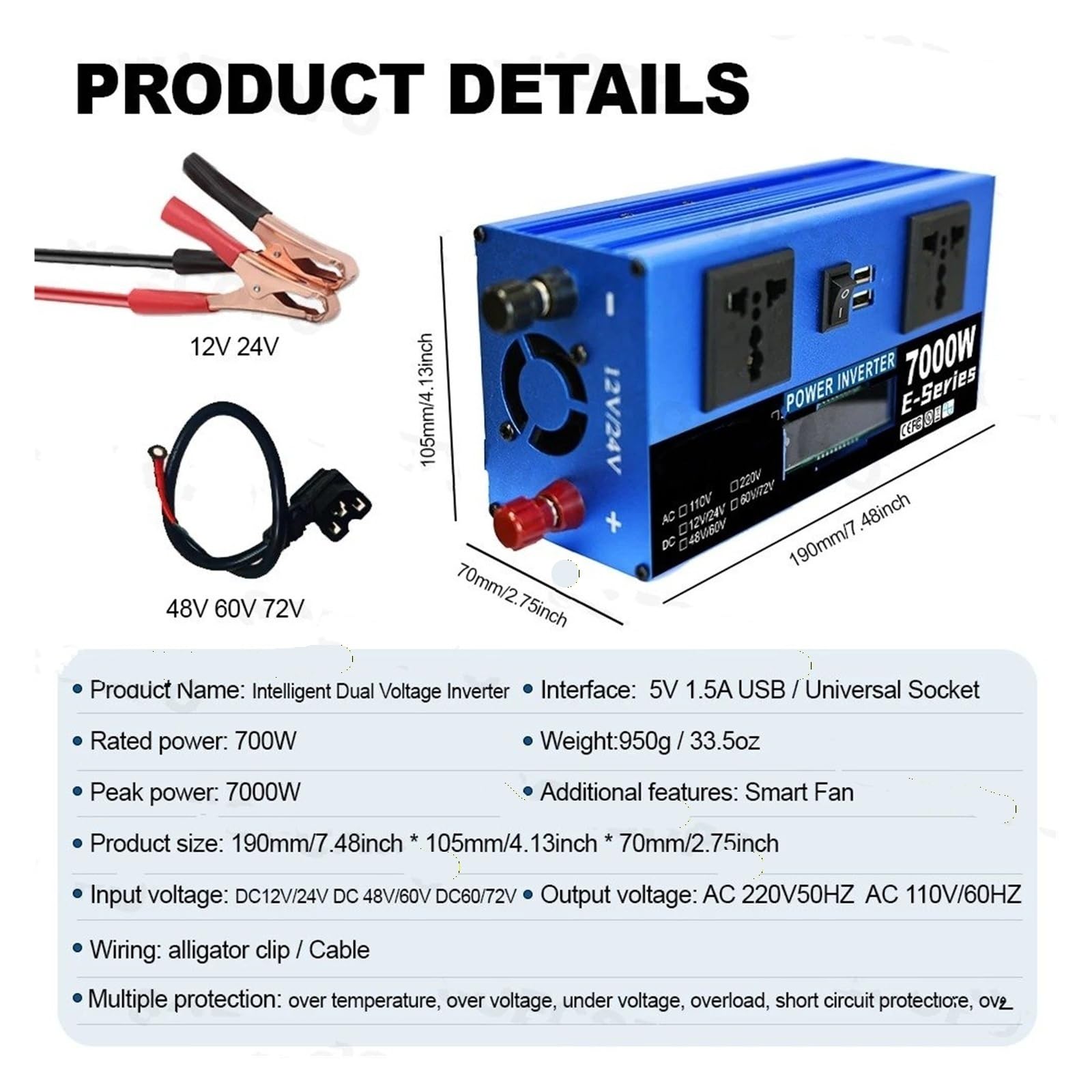 Power Inversor Corriente Kit Completo Solar Controlador 7000W 12V/24V A 110V/220V 100A Inversor Fuera Red Panel 500W para Respaldo Hogar/Camping(220V Solar Kit)
