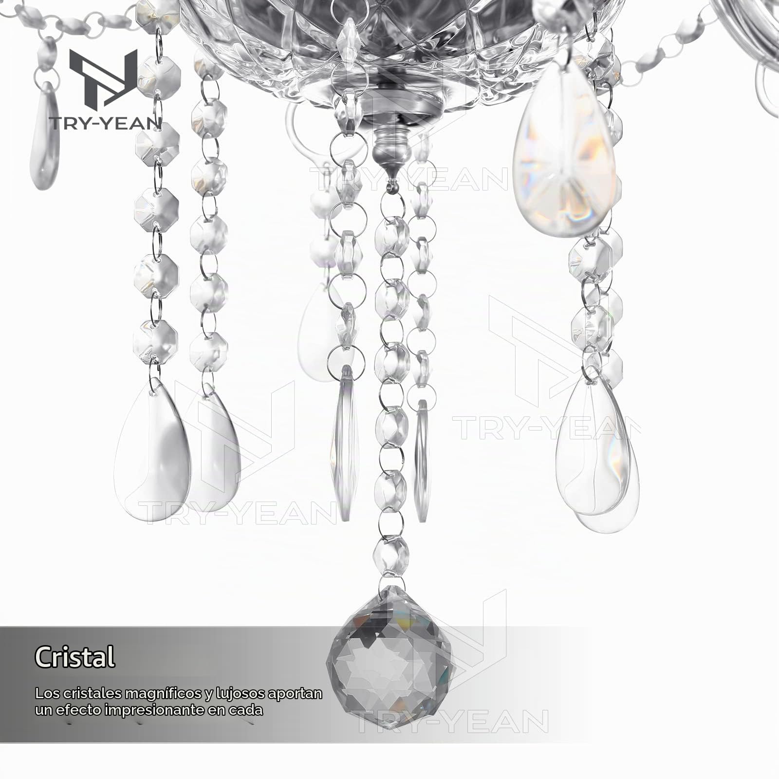 Lámparas de Araña de Transparente Araña de 6 Brazos Cristal K5 Lámpara de Techo Lámpara Colgante E14 con Cadena Ajustable para la Entrada del Pasillo del Dormitorio de la Sala de Estar