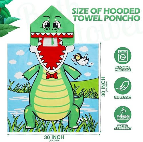 Miniatura 2 de Chumia Paquete de 3 toallas de poncho de playa con capucha para niños, toallas de baño con capucha, algodón más grueso, absorbente, para niños y
