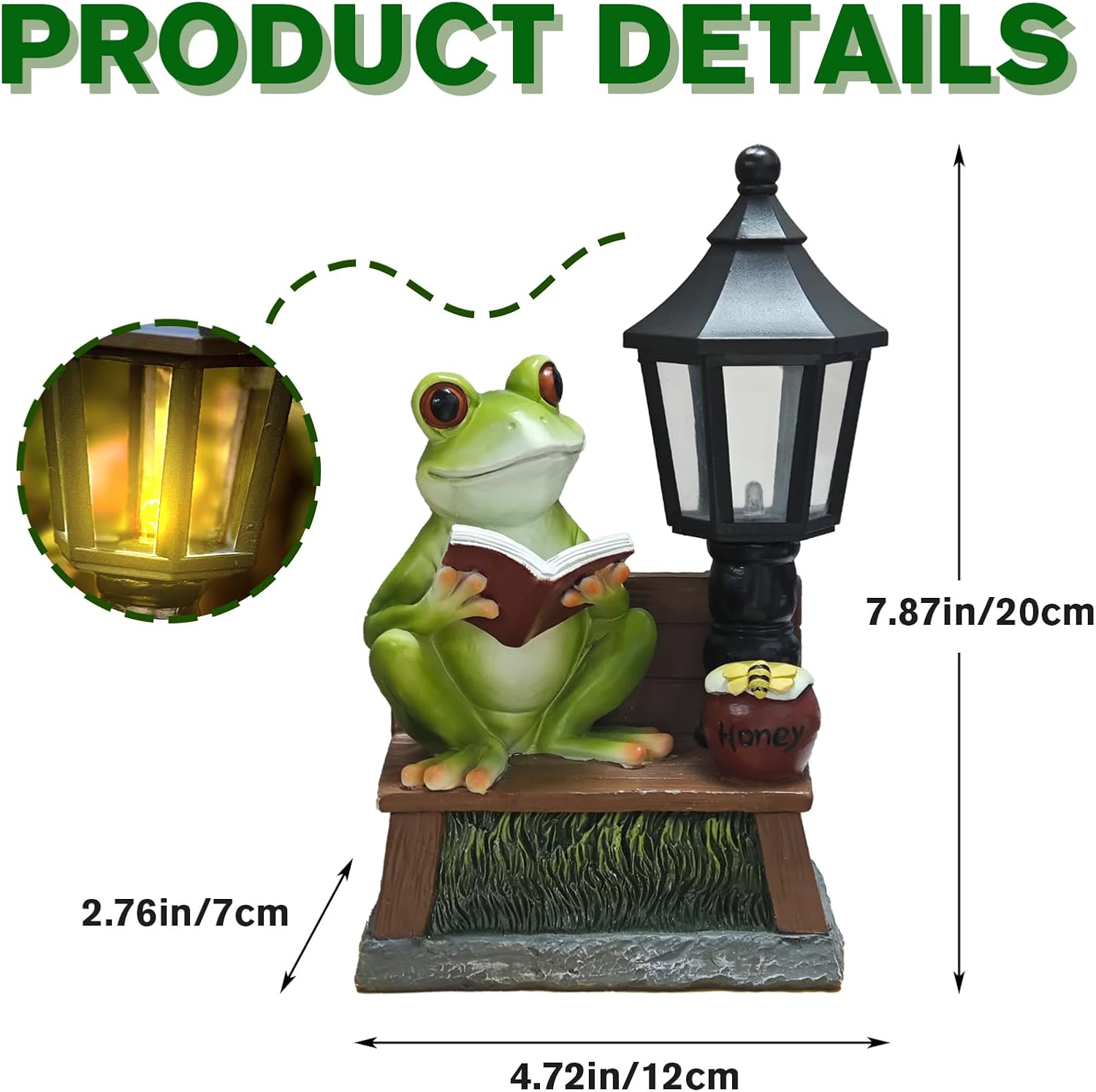 Frog Garden Statue Home Outdoor Decor - Solar Frogs Learning Sculptures Auto LED Waterproof Lights, Garden Outside Figurine Ornament, Women/Gardening/Housewarming Gift for Yard/Pond - Image 5